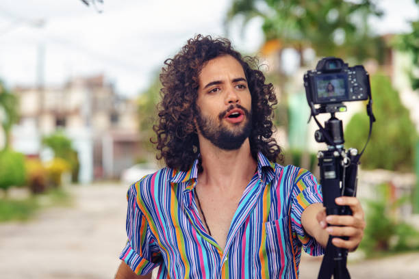 Young latino people having a day together in Cuba, vlogging