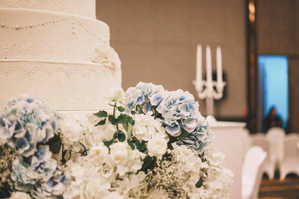 istock Elegant wedding cake and  .closed up blur background. 1077265426