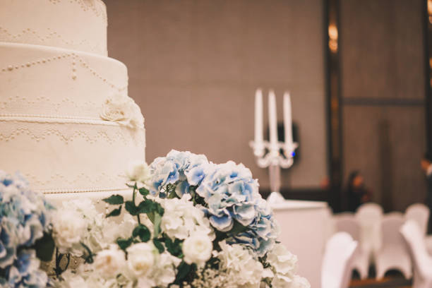 istock Elegant wedding cake and  .closed up blur background. 1077265488