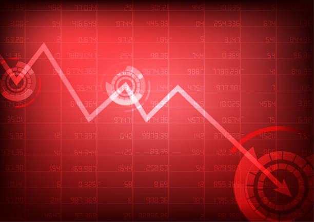 istock Vector : Red stock market with decreasing arrow on red background 1077268834