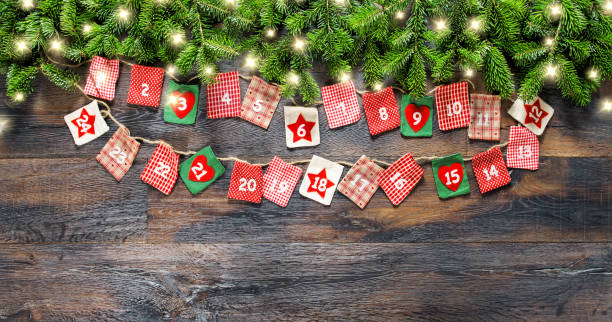 istock Advent calendar Christmas tree branches light garland 1077270300