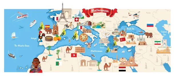 Vector illustration of Cartoon map of Mediterranean