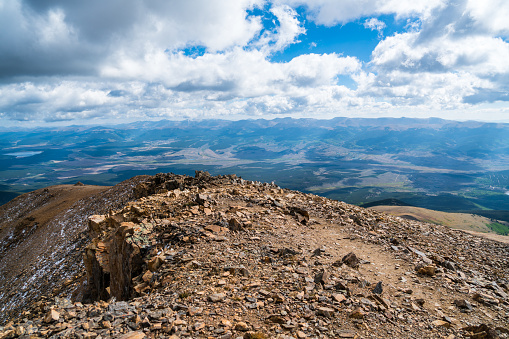Mount Elbert in Colorado cloudscape and landscape of amazing views from 14er in the Sawach  Range of the Rocky Mountains