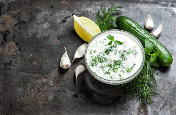 istock Tzatziki sauce herbs garlic cucumber 1077271372