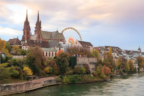 istock Basel city view with munster and ferris wheel 1077271526