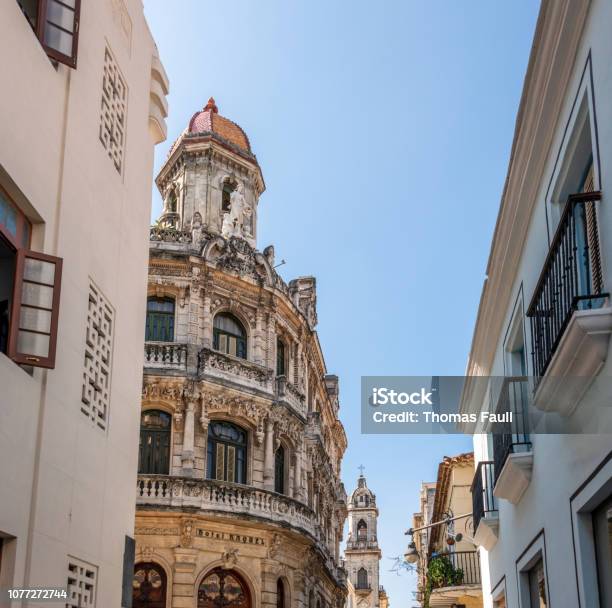 View Down Street Of Old Buildings In Old Town Havana Cuba Stock Photo - Download Image Now