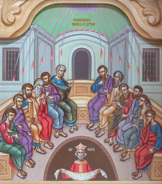 Reggio Emilia - The icon of Pentecost scene on the iconostas in church Chiesa di San Giorgio in Reggio Emilia from 20 cent.