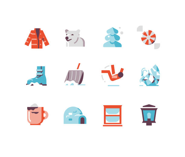 illustrazioni stock, clip art, cartoni animati e icone di tendenza di icone invernali 2 - drink falling concepts humor