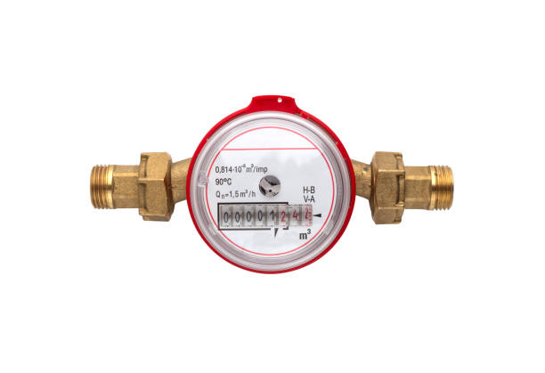 istock Water meter on a white background. New water meter close up on a white background. 1077283324