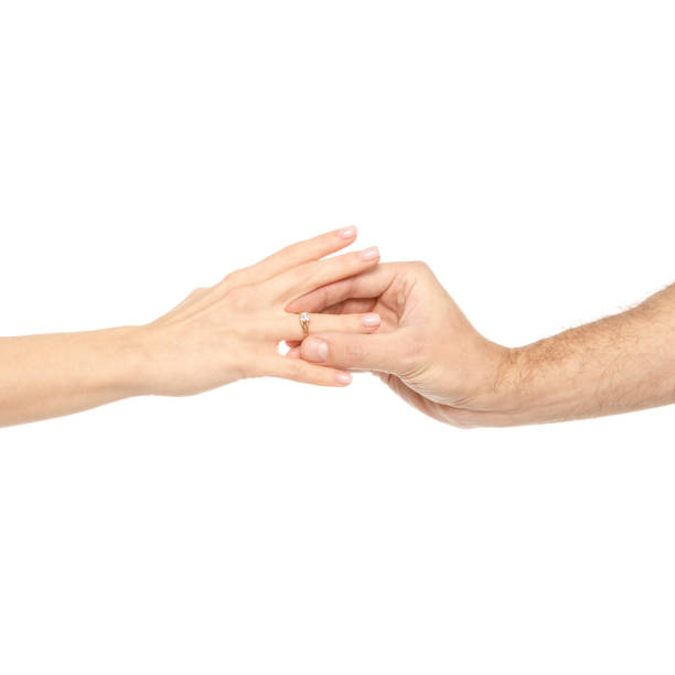 istock Couple hands male and female ring proposal 1077283512