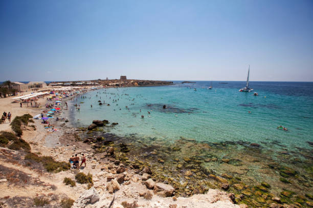 view of the mediterranean sea from the island of tabarka, near alicante, spain - island of tabarca imagens e fotografias de stock