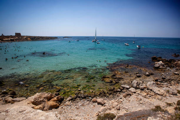 view of the mediterranean sea from the island of tabarka, near alicante, spain - island of tabarca imagens e fotografias de stock