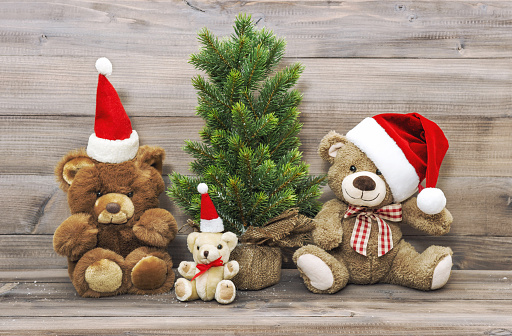 Christmas decoration with vintage toys teddy bear
