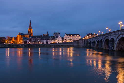 View on the river meuse, photographed during the evening.