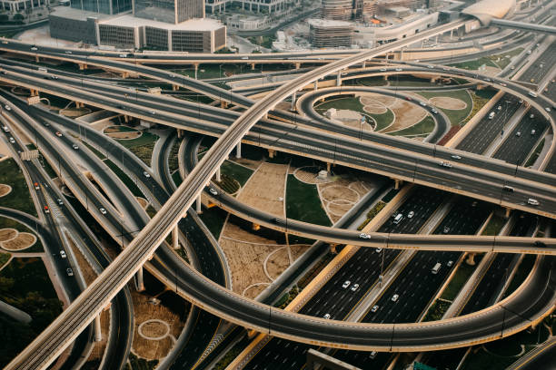 istock Dubai road intersection crossroads. Transportation highway background 1077292516