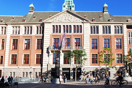 Front view of the Amsterdam Stock Exchange Building. Beursplein is a square located in the center of Amsterdam and is home of the Amsterdam Stock Exchange, one of the oldest financial trade fairs in the world. It’s owned by Euronext and its main measures are the Amsterdam Midcap Index and the Amsterdam Exchange Index.