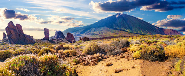 volcan teide avec llano de ucanca.desert panorama - tenerife spain national park canary islands photos et images de collection