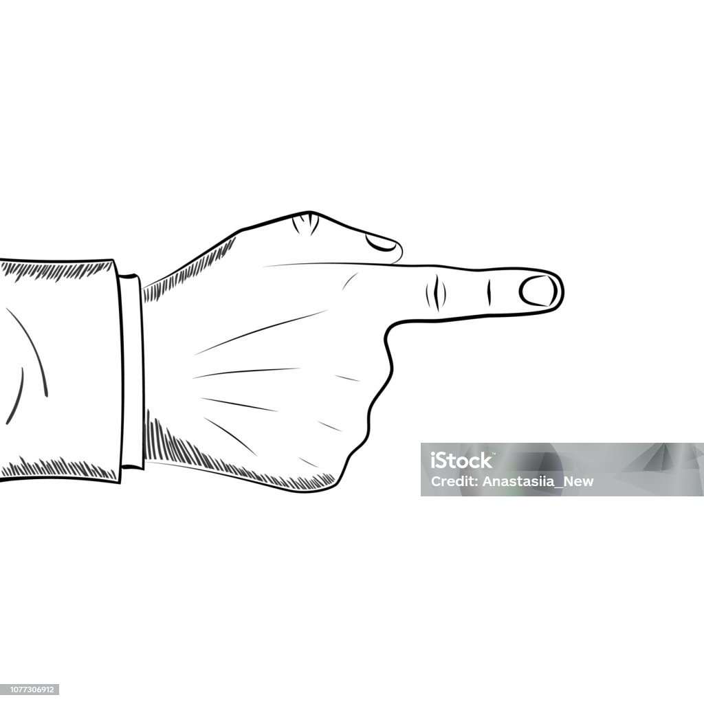 Hand finger pointing drawing style. Hand finger pointing drawing style. Gesture direction hand. Vector illustration flat  minimal design thin black line. Isolated on white background. Adult stock vector