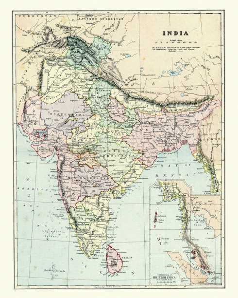 istock Antique map of India, 1880s, 19th Century 1077307402