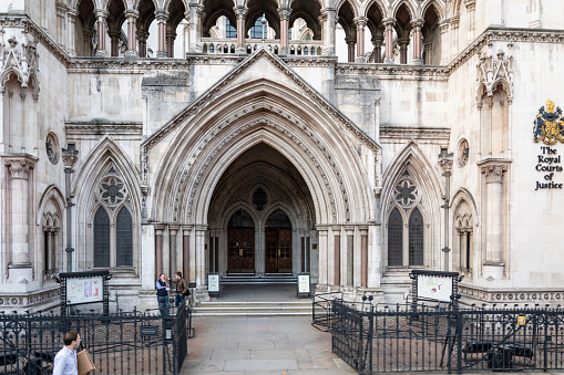 London, United Kingdom - October 18 2018:   The Entrance to the Royal Courts of Justice, also known as the Old Bailey, on Newgate Street