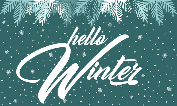 istock Hello Winter lettering inscription. Winter background or emblems for invitation, greeting card, posters. 1077329380