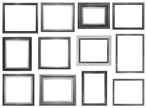 Silver Frame Multiple Selection Collection of vintage silver and wood picture frame, isolated metallic photos stock pictures, royalty-free photos & images