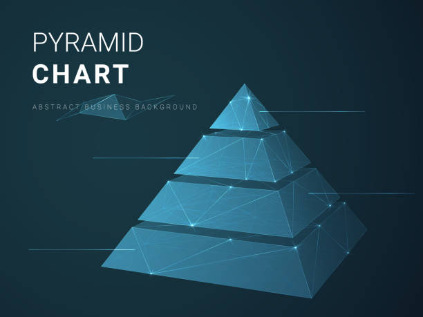 istock Abstract modern business background vector depicting pyramid chart with stars and lines in shape of a divided pyramid on blue background. 1077335528