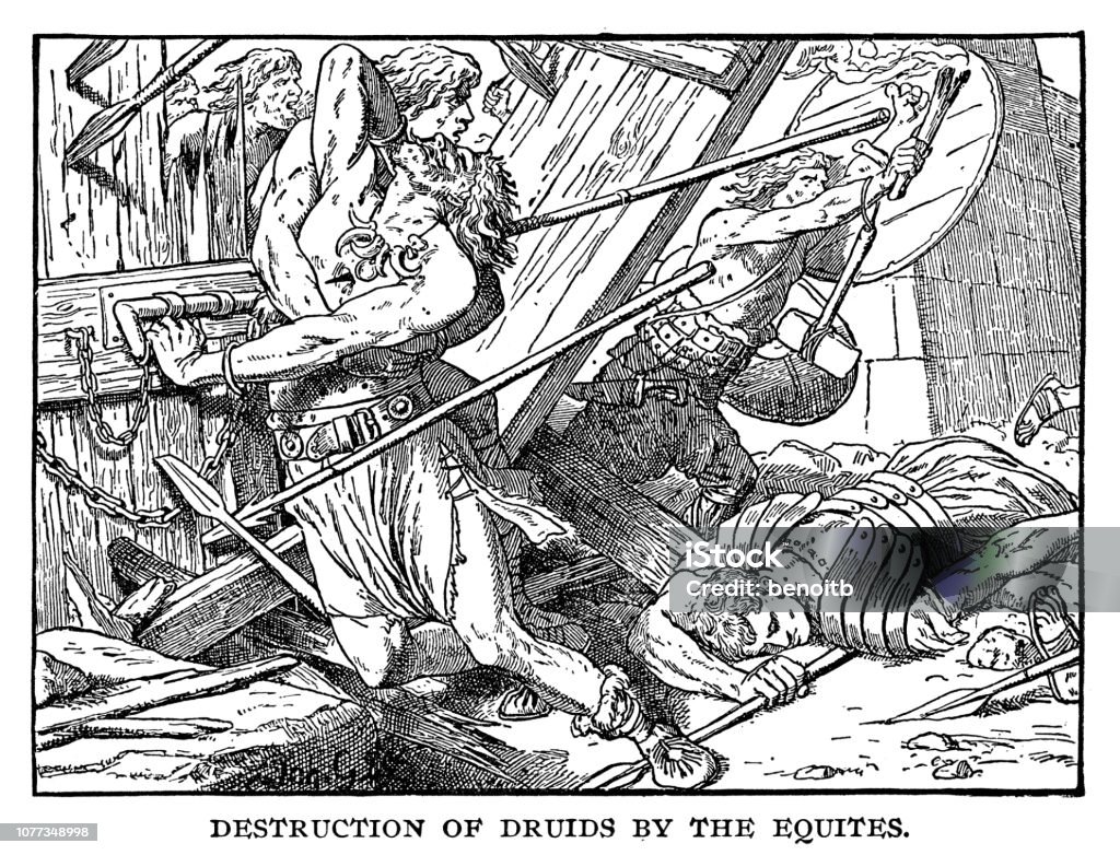 Destruction of Druids by the Equites Destruction of Druids by the Equites - Scanned 1890 Engraving Druidism stock illustration
