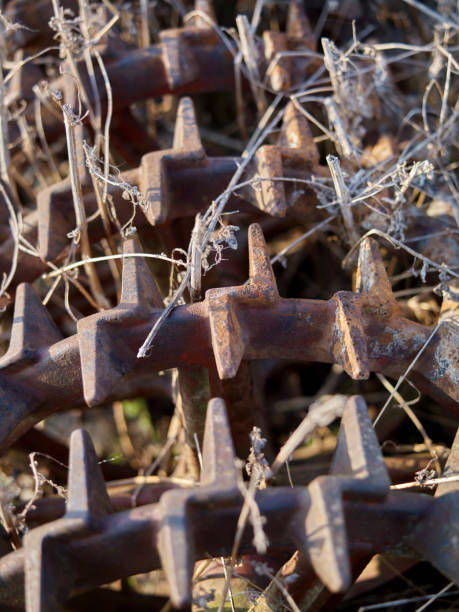 Closeup of old and rusty roller harrow