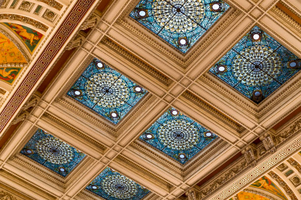 Library of Congress Great Hall Ceiling. Washington, DC stock photo