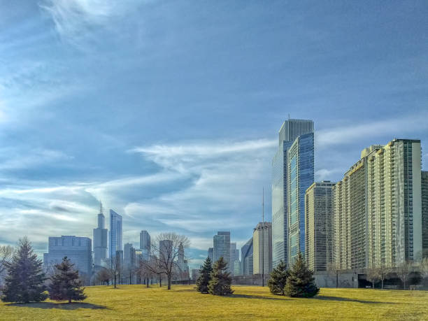 Chicago Lakefront Skyline at Randolph Street stock photo