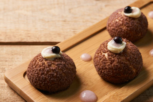 istock Cake Brioche shu cream chantilly, eclair. Sweet breakfast desser 1077377600