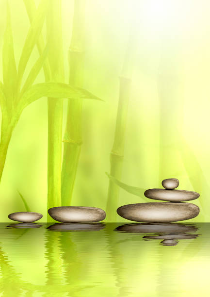 istock Stones and bamboo forest with reflection in water spa background. Watercolor illustration with space for text 1077388324