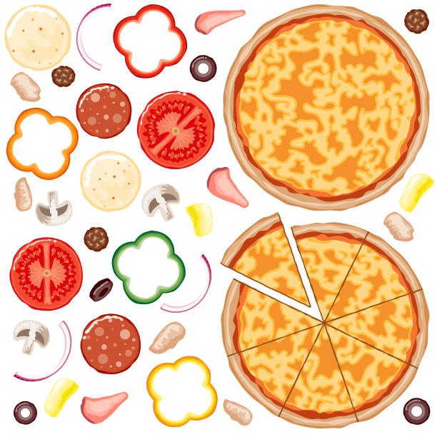 ilustrações, clipart, desenhos animados e ícones de construir seu próprio conjunto de pizza - linguiça