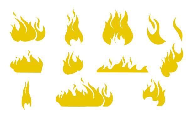 ilustrações de stock, clip art, desenhos animados e ícones de vector illustration cartoon silhouettes fire - flame symbol simplicity sign