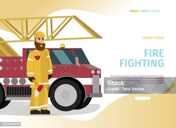Vector Illustration Cartoon Concept Firefighter Stock Illustration - Download Image Now - Apartment, Axe, Backgrounds