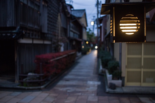 Night falling on the streets of Kanazawa, Japan.
