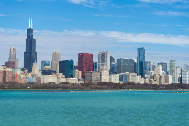 istock Beautiful panoramic view of Chicago city skyline 1077428666