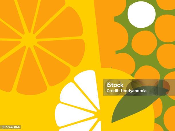 Abstract Fruit Design In Flat Cut Out Style Oranges And Orange Sections Stock Illustration - Download Image Now