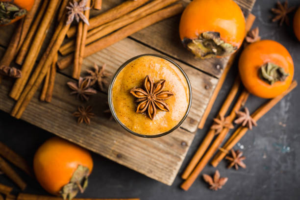 istock Fresh persimmon smoothie with banana and spices 1077477736