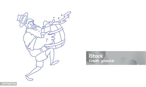Bearded Man Carry Beer Barrel Horizontal Sketch Doodle Horizontal Stock Illustration - Download Image Now