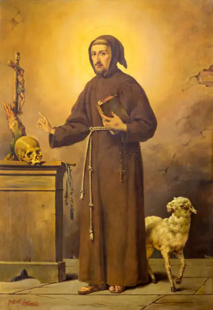 Reggio Emilia -  The painting of St. Francis of Assisi  in church Chiesa dei Cappuchini by Raffaele Gagliardi from 20. cent.