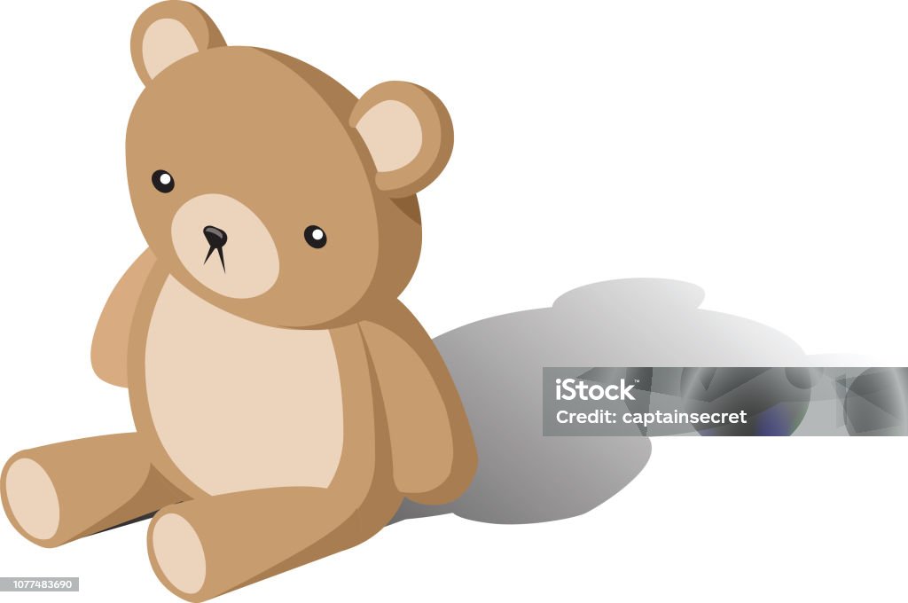 Brown Teddy Bear Sitting Down A vector illustration of a cute cartoon teddy bear sitting down. Fluffy stock vector