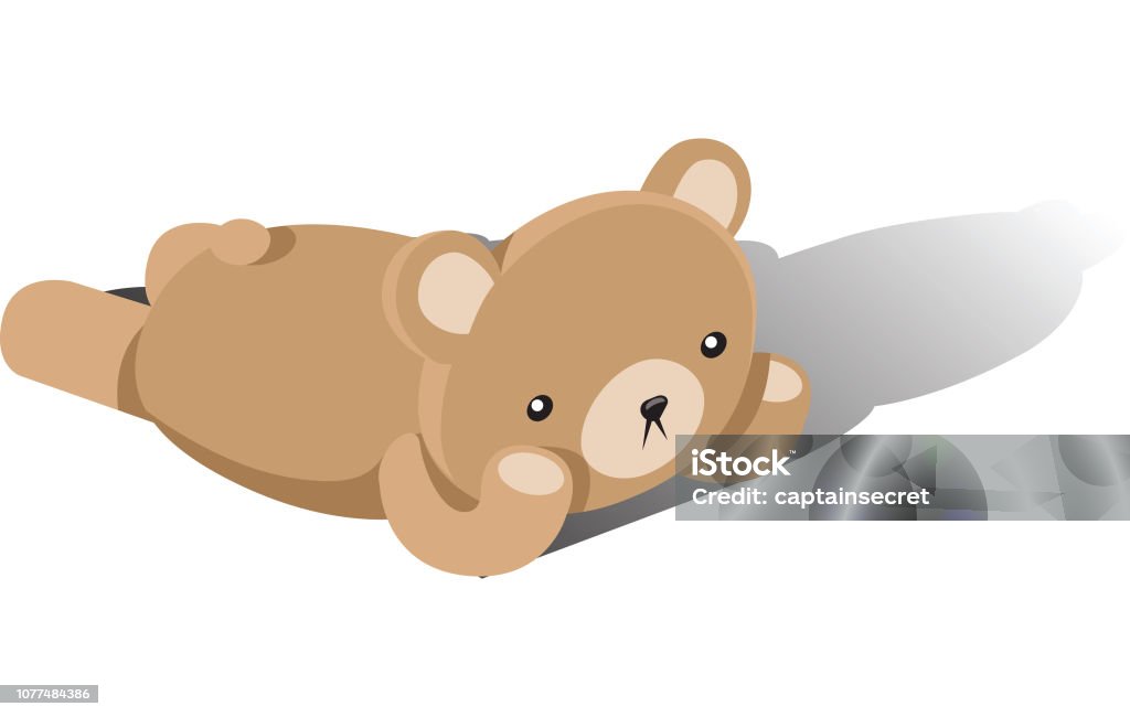 Brown Teddy Bear Lying On Front A vector illustration of a cute cartoon teddy bear lying on their tummy. Animal stock vector