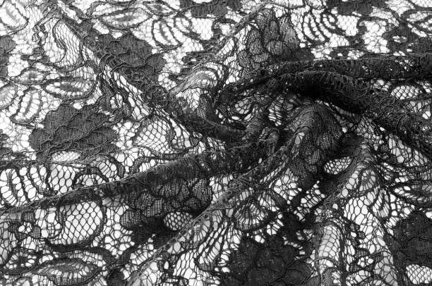 istock Texture, background, pattern. Fabric of black lace. Background of fabric from lace stylized roses. Abstract lace pattern with flowers. Wallpaper, underwear and jewelry. Your invitations 1077488450