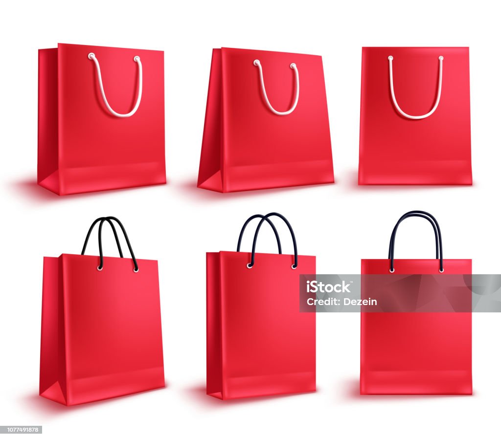 ショッピング バッグはベクター セットです。レッド販売空紙袋ファッションのショ��ッピングのためのコレクション - 買い物袋のロイヤリティフリーベクトルアート