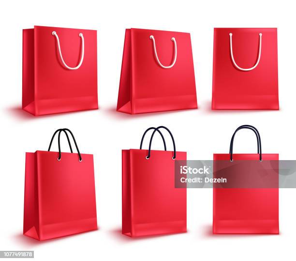 ショッピング バッグはベクター セットですレッド販売空紙袋ファッションのショッピングのためのコレクション - 買い物袋のベクターアート素材や画像を多数ご用意