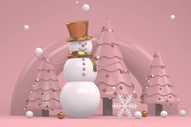 istock Winter concept with Snowman and Snowy Pine Tree 1077491928