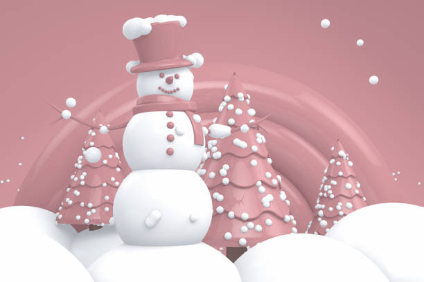 istock Winter concept with Snowman and Snowy Pine Tree 1077493906