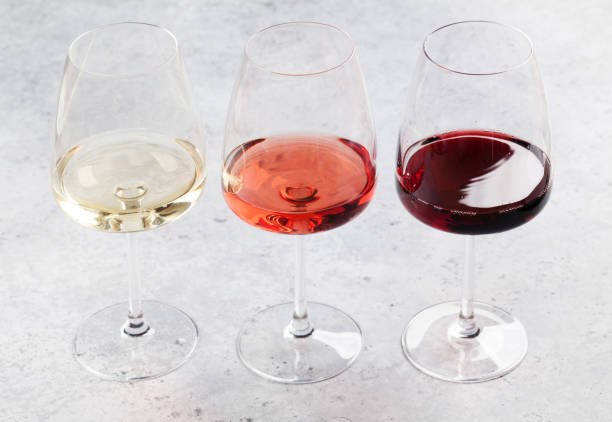 Red, rose and white wine glasses